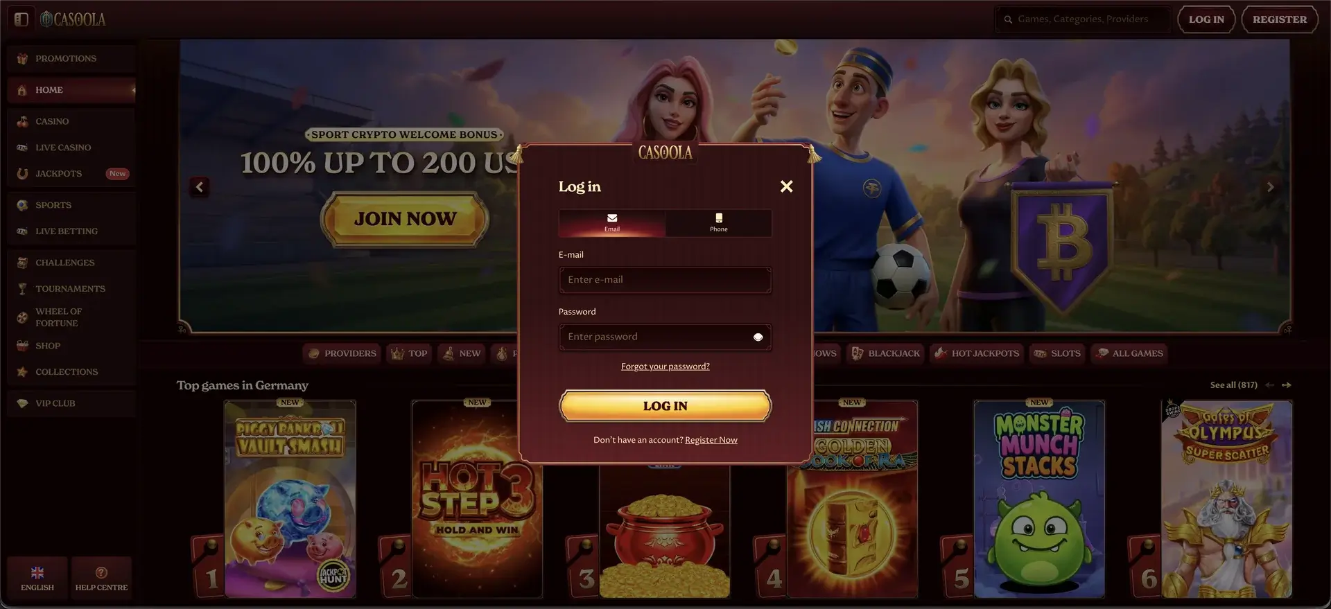 Casoola Casino Einloggen für Spieler aus Deutschland