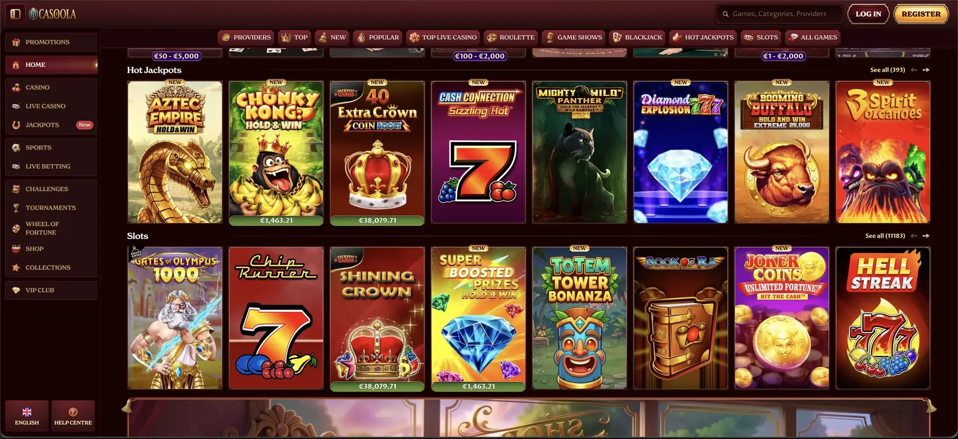 Spielübersicht bei Casoola Casino